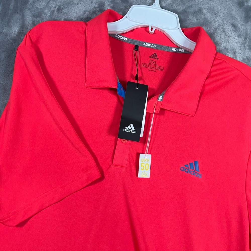 Adidas ADV Novely Golf Polo Shirt Mens 2XL New Pink Red UPF 50 Stretch